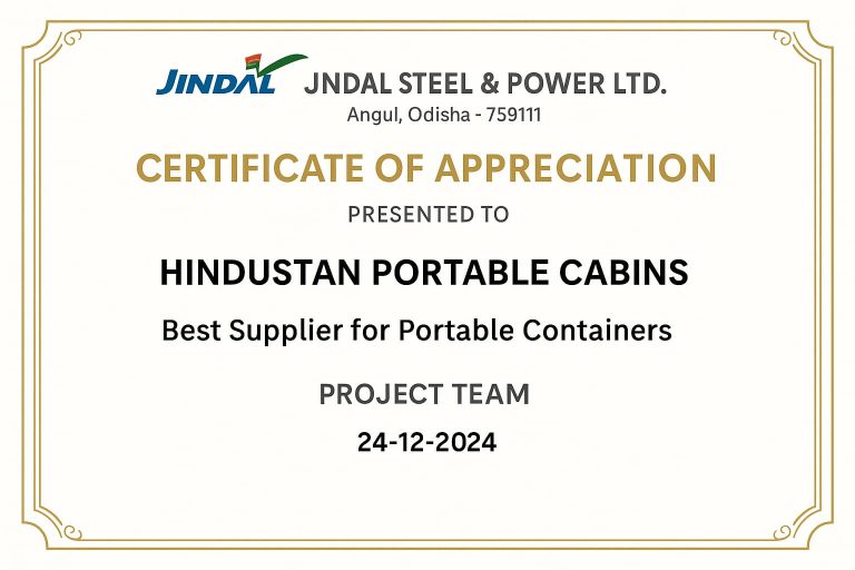 Certificate of Appreciation - Best Supplier for Portable Containers