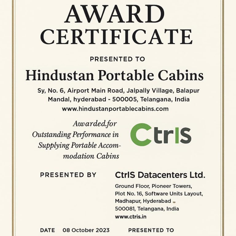 Award for Outstanding Performance in Supplying Accommodation Cabins