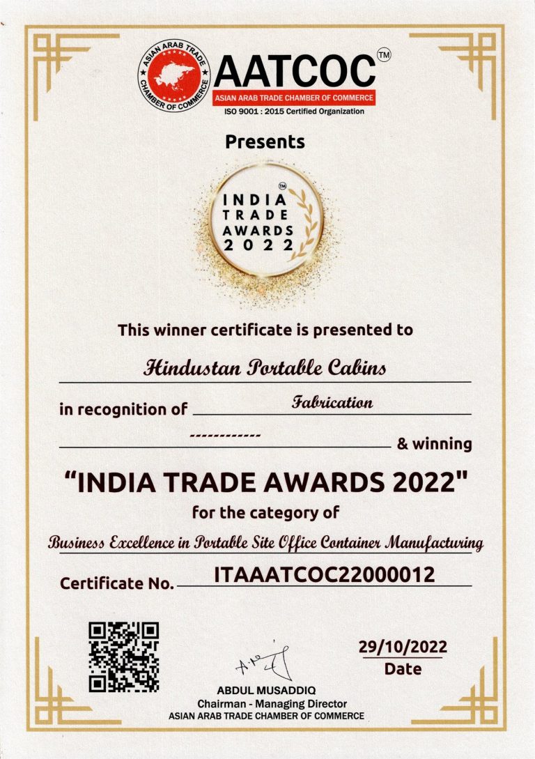 India Trade Awards 2022 - Winner, Portable Site Office Container Manufacturing
